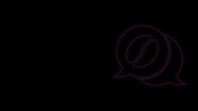 Glowing neon line Coffee and conversation icon isolated on black background. Coffee talk. Speech bubbles chat. 4K Video motion graphic animation.