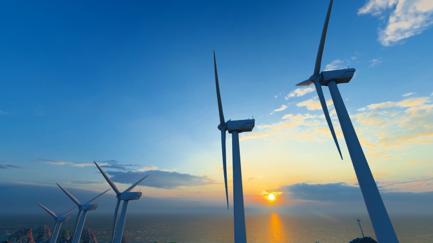 Wind power plant at dusk and sunset | Shutterstock HD Video #1096189833