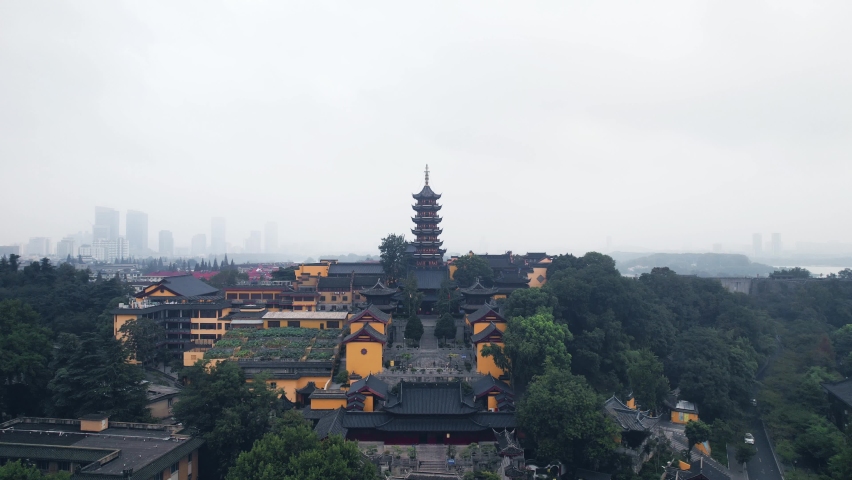 Aerial view of the ancient Jiming Temple in Nanjing, Jiangsu Province, China