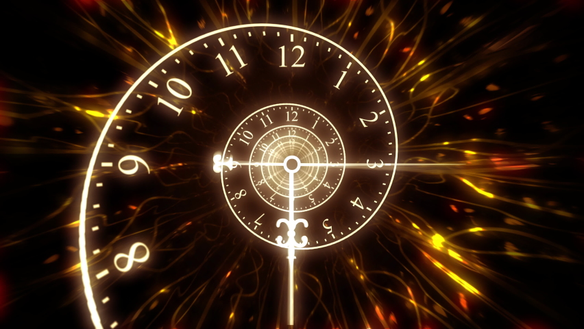 Golden Magical Time Spiral Spinning Clock Dial Animation Royalty-Free Stock Footage #1096193449