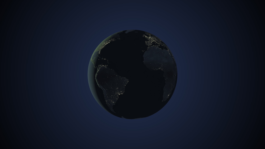 Seamless looping animation of the earth at night zooming in to the 3d map of Uruguay with the capital and the biggest cites in 4K resolution
