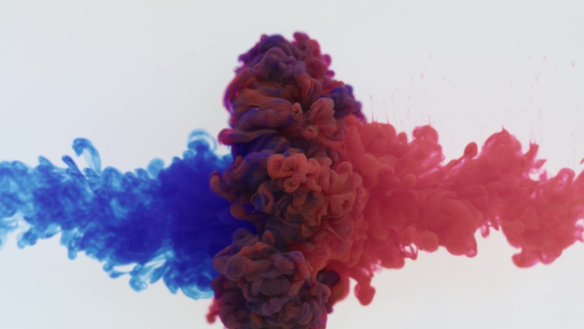 Color red and blue paint drops in water with white background , abstract color mix , drop of ink,  paint falling on water. 8K downscale, slow motion. 4K. | Shutterstock HD Video #1096206649