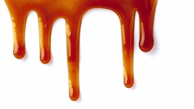 Dripping caramel drops of sweet caramel sauce. Melted caramel sauce. Pouring over white surface.  - Powered by Shutterstock - Get 15% off with code: PIKWIZARD15