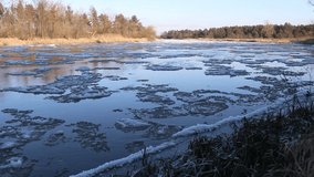 The frozen river, Vistula, Poland