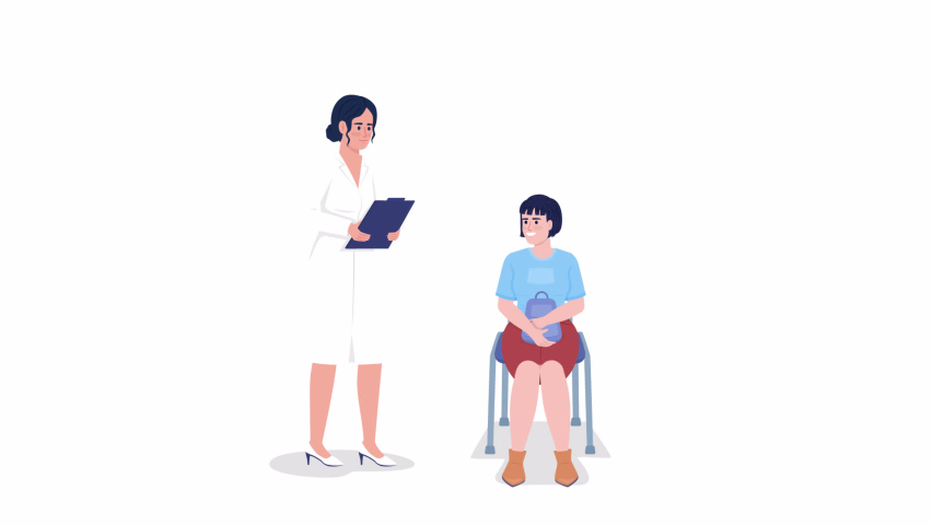 Animated doctor, patient characters. Regular health checkup. Appointment. Flat people HD video footage with alpha channel. Color cartoon style illustration on transparent background for animation Royalty-Free Stock Footage #1096214801