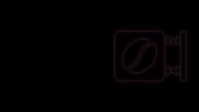 Glowing neon line Street signboard coffee icon isolated on black background. 4K Video motion graphic animation.