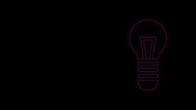 Glowing neon line Light bulb with concept of idea icon isolated on black background. Energy and idea symbol. Inspiration concept. 4K Video motion graphic animation.