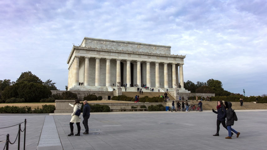 Point Of View Time Lapse Shot Of Tourists At Lincoln Memorial On Vacation - Washington, District of Columbia