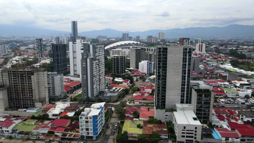 Beautiful aerial view of the city of San Jose Costa Rica and the Central Park of the Sabana