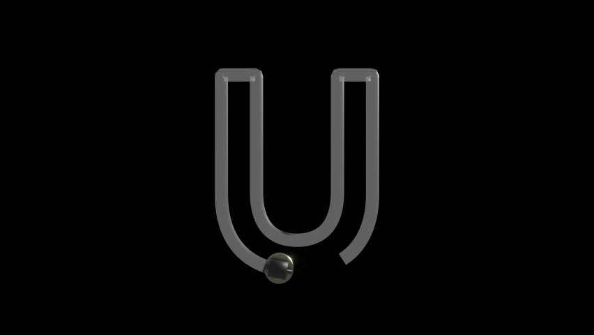 3D Render animation of Neon script word Themed Font Letter U