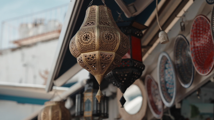Lantern arabic lamp for the Muslim feast of the holy month of Ramadan Kareem, Tunisia | Shutterstock HD Video #1096232343