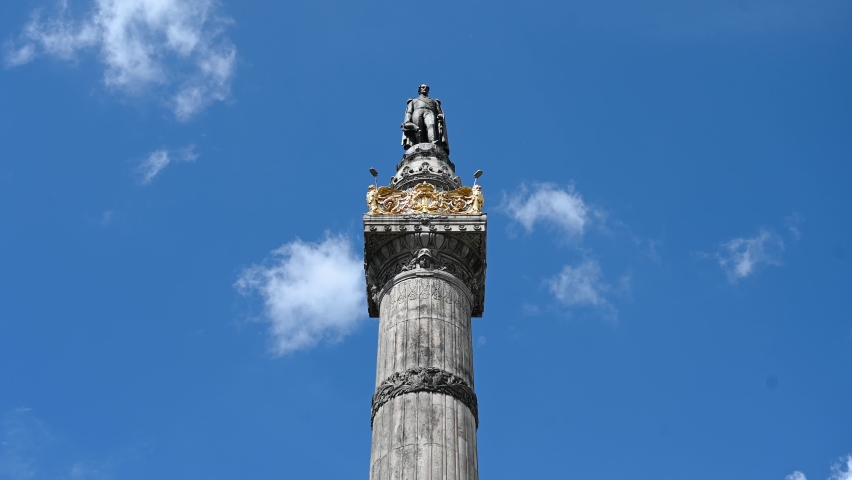 Bruxelles, Belgium: Congress Column with clouds passing by. Monument in Brussels.