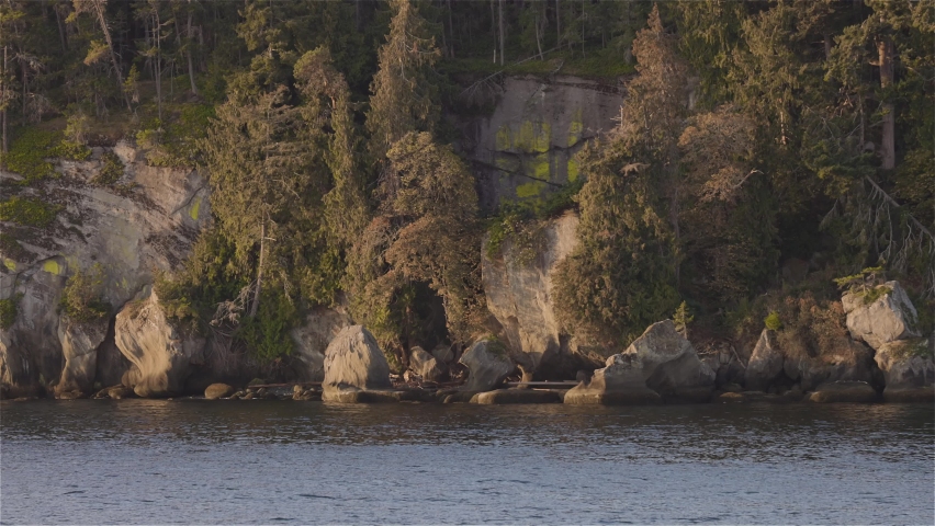 Canadian Nature Landscape on the West Coast of Pacific Ocean. Fall Season Sunny Sunrise. Gabriola near Nanaimo, Vancouver Island, BC, Canada. Background. Slow Motion Cinematic