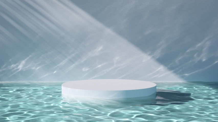 Azure water with stand for product, light shadow pattern, looped background
