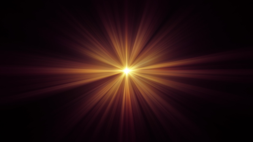4K loop center rotating glow gold rays lights optical lens flares shiny animation art background. Lighting lamp rays effect dynamic bright video footage. Gold glow star optical flare motion.