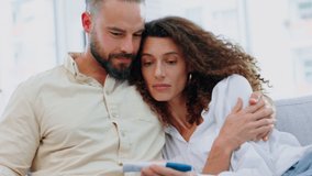 Excited, pregnant and happy with a couple in celebration of the good news that they are expecting. Pregnancy, wow and smile with a man and woman celebrating together after a positive test in the home - Powered by Shutterstock - Get 15% off with code: PIKWIZARD15