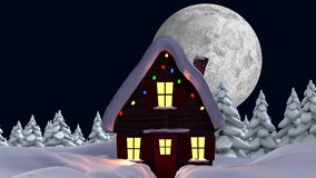Animation of winter scenery with Santa Claus in sleigh pulled by reindeers, full moon and snow falling on dark blue background. New Year and Christmas celebration concept digitally generated image. - Powered by Shutterstock - Get 15% off with code: PIKWIZARD15