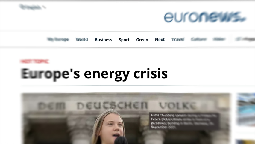 Yerevan, Armenia - November 1 2022: Headline news across international media with global energy crisis gas economy, fuel market crash. Zoom and focus on word in internet titles on screens time lapse