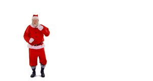 Animation of happy christmas text over christmas decoration and santa claus on white background. christmas, tradition and celebration concept digitally generated video.