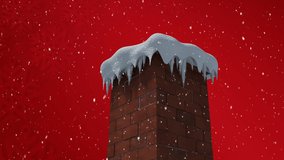 Animation of snow falling over chimney on the house. party and celebration concept digitally generated video.