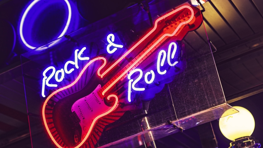 Rock and roll neon sign detail Royalty-Free Stock Footage #1096288731