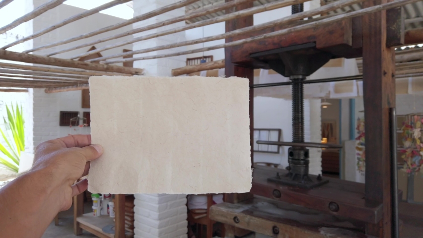 Colombia, Barichara - Paper factory workshop for homemade production of paper - complete process of making the paper sheet from the leaf of the plant - manufacturing and natural fiber