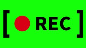 The word “REC” and a blinking red circle indicating recording on chroma key background (seamless looping)