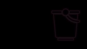 Glowing neon line Bucket icon isolated on black background. 4K Video motion graphic animation.