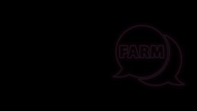 Glowing neon line Speech bubble with text Farm icon isolated on black background. 4K Video motion graphic animation.