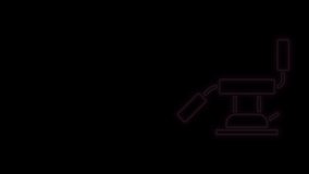 Glowing neon line Medical dental chair icon isolated on black background. Dentist chair. 4K Video motion graphic animation.
