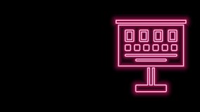 Glowing neon line Eye test chart icon isolated on black background. Poster for vision testing in ophthalmic study. Snellen chart. 4K Video motion graphic animation. - Powered by Shutterstock - Get 15% off with code: PIKWIZARD15