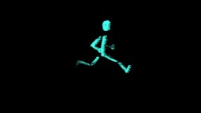 Fast running man in front of black background