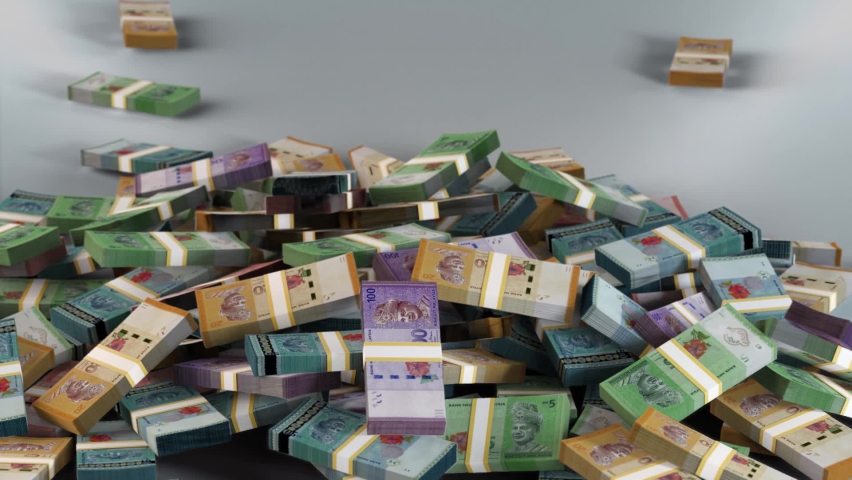 Malaysia Money - Ringgit Stacked Money Falling - Malaysian Currency - 3D Render | Shutterstock HD Video #1096314757