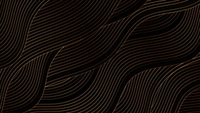 Black abstract background with golden wavy pattern. Seamless looping art deco ornament motion design. Video animation Ultra HD 4K 3840x2160
