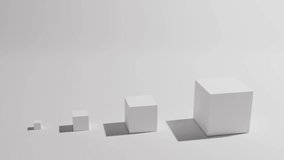 Abstract 3d-rendering of some white cubes with different sizes move in front of a white background