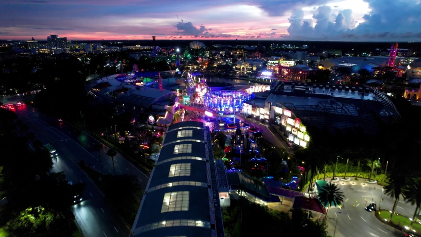 Sunset Sunset Cityscape At Orlando Florida United States. Cityscape Reverse Skyline. Sunset Cityscape Tourism. South America Building Downtown City. Landscape Outdoor Dusk. Orlando Florida Park