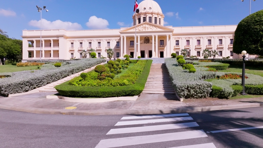 National Palace of Dominican Republic, Santo Domingo city. Aerial ascending