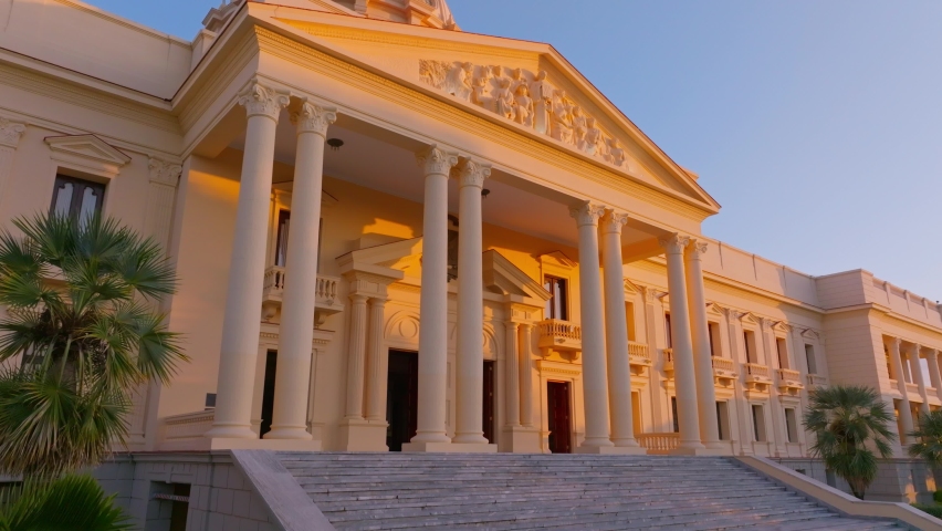 National Palace of Dominican Republic, Santo Domingo city. Aerial drone rising