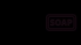 Glowing neon line Bar of soap icon isolated on black background. Soap bar with bubbles. 4K Video motion graphic animation.