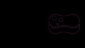 Glowing neon line Sponge icon isolated on black background. Wisp of bast for washing dishes. Cleaning service concept. 4K Video motion graphic animation.