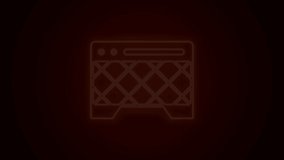 Glowing neon line Guitar amplifier icon isolated on black background. Musical instrument. 4K Video motion graphic animation.