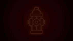 Glowing neon line Fire hydrant icon isolated on black background. 4K Video motion graphic animation.