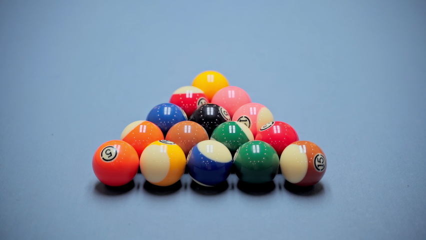 Billiard opening break shot. In a billiard club or a night club billiard balls are on a pool table, game is going to begin. First break shot, slow motion | Shutterstock HD Video #1096360943