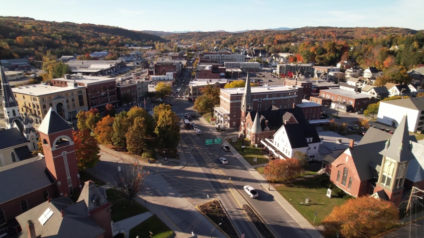 aerial push church steeples in barre vermont