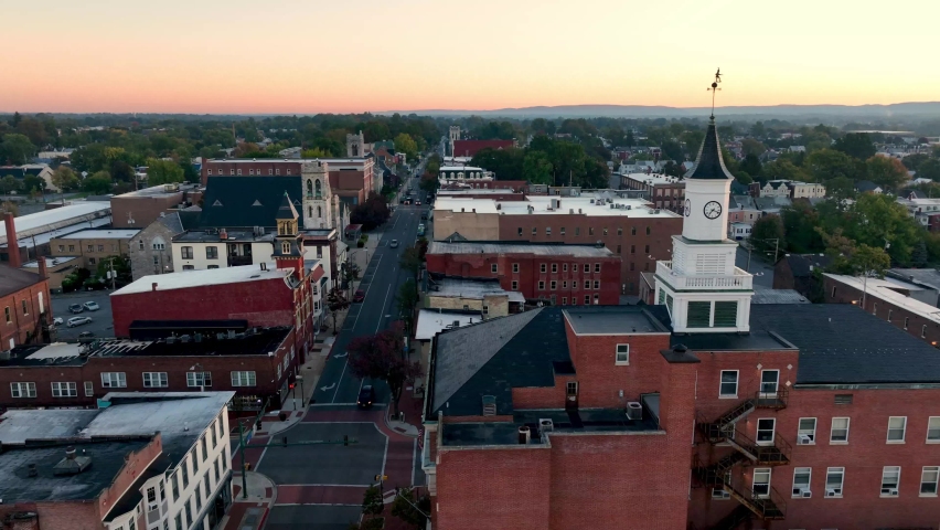 aerial of hagerstown maryland over the city hall steeple