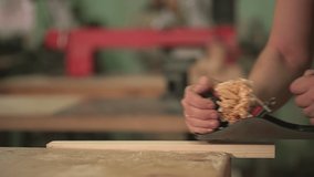 a man processes a tree with a planer for wood. live video