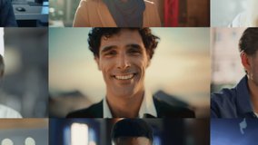 Stylish Zoom Out Montage of Smiling Spanish Man Becoming Part of Multi-Ethnic Group of People with Diverse Gender, Ethnicity, Looking at Camera. Collection of Happy Portraits in Edited Collage - Powered by Shutterstock - Get 15% off with code: PIKWIZARD15