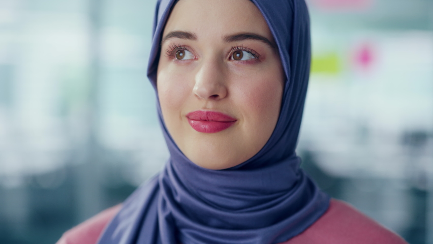Stylish Zoom Out Montage of Smiling Muslim Woman Becoming Part of Multi-Ethnic Group of People with Diverse Gender, Ethnicity Looking at Camera. Collection of Happy Portraits in Edited Collage Royalty-Free Stock Footage #1096377855