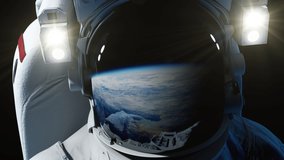 
Astronaut spaceman floating in outer space looking at the Earth globe planet. reflection of earth view in helmet. science or space travel background - Powered by Shutterstock - Get 15% off with code: PIKWIZARD15