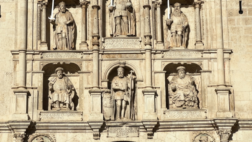Detail of the Arch of Santa Maria, the main gate of the city of Burgos, Castile and Leon, Spain. High quality 4k footage